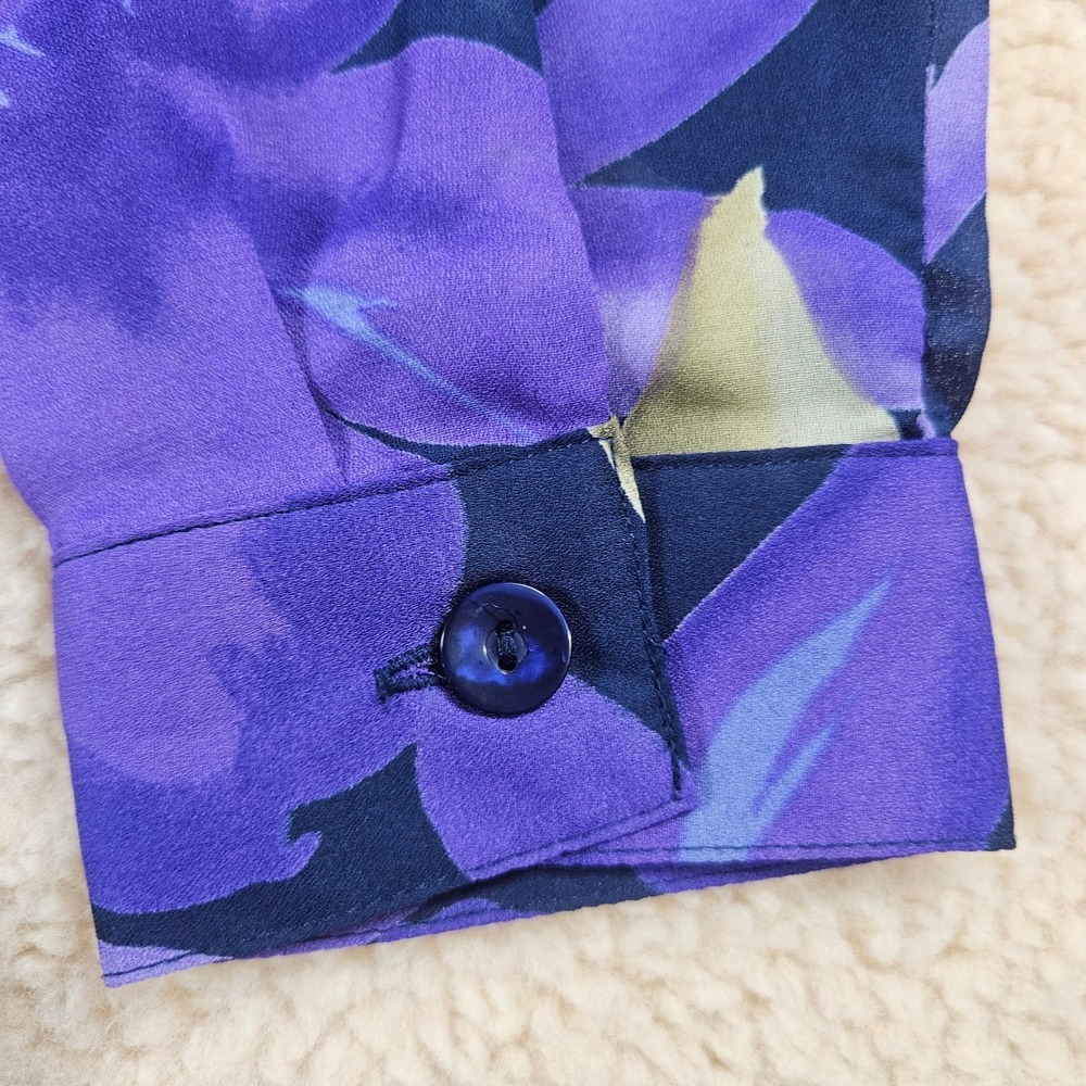 Susan Graver Style Blouse Women Large Purple Floral Button Down Long Sleeve Chic - Picture 5 of 11